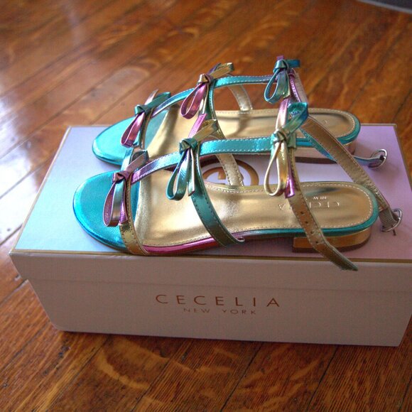 NWT / NIB CECELIA NEW YORK Anna Strappy Sandal In Rainbow Metallic Leather - Picture 2 of 6